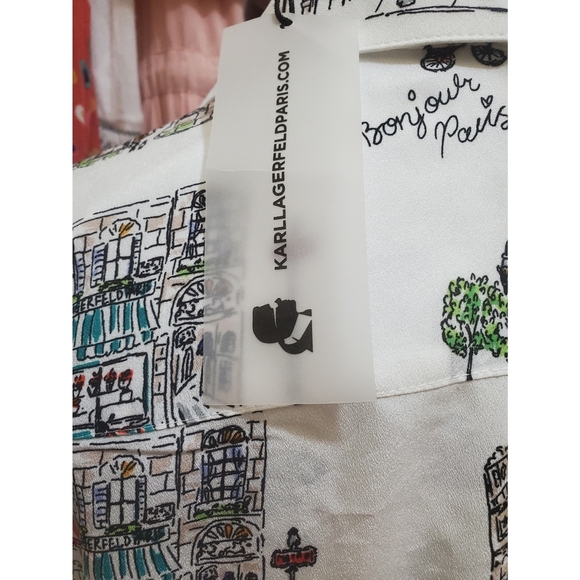 PARIS KARL LAGERFELD PARIS Mixed Print Long-Sleeve Button Down Shirt Sz - Picture 4 of 9